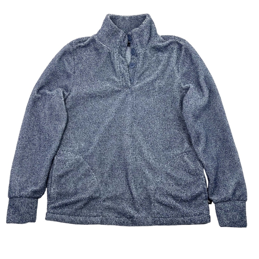 Eddie Baeur Fuzzy Pullover Sweatshirt‎ Marled Blue Mock Neck Womens Small